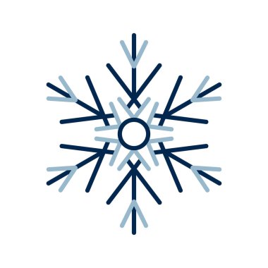 Kış çizgisi sanatı kar tanesi ikonu, renkli kış bayramı süsü, grafik tasarım unsuru. Satır simgesi. Vektör illüstrasyonu beyaz arkaplanda izole edildi