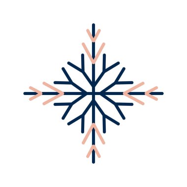 Kış çizgisi sanatı kar tanesi ikonu, renkli kış bayramı süsü, grafik tasarım unsuru. Satır simgesi. Vektör illüstrasyonu beyaz arkaplanda izole edildi