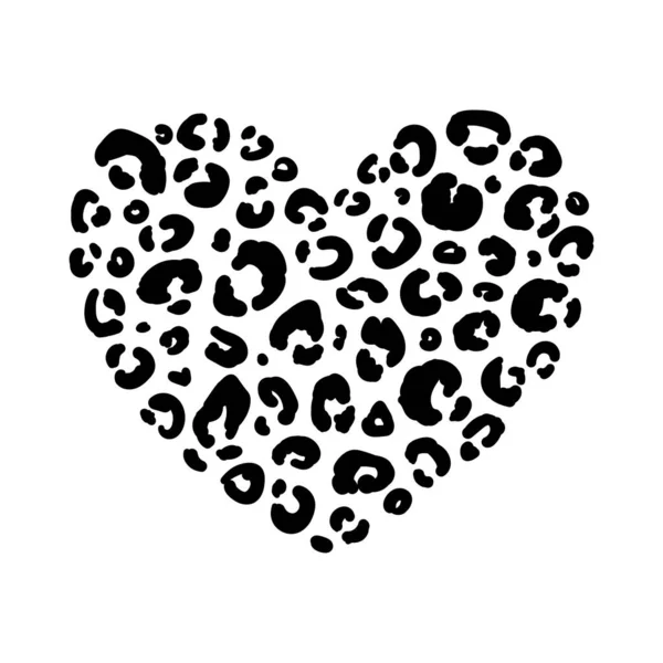 Coeur Noir Blanc Avec Motif Texture Imprimé Léopard Taches Guépard — Image vectorielle