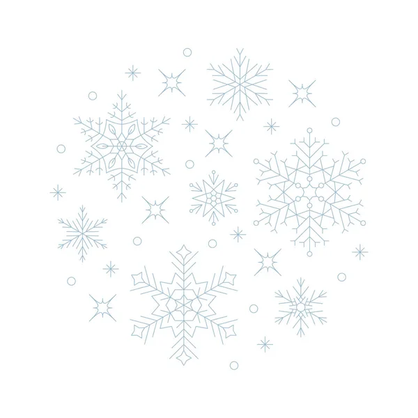 Snowlakes Composition Circle Shape Geometric Christmas New Year Circle Background — Stock vektor