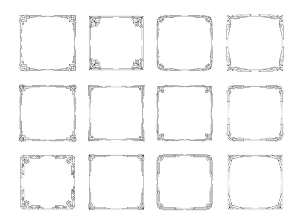 Art deco hattı çerçeve seti. Vintage, dekorasyon düğün davetiyeleri ve tebrik kartları için doğrusal dekoratif sınırlar