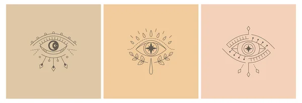 Vektör koleksiyonu çizgisi mistik göz dövmesi. Sosyal medya ilahi görüşü tasvir ediyor. Nazar boncuğu. Gizemli İşaret