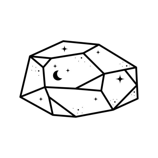 Kresba Nebeských Krystalů Roztomilý Geometrický Krystal Astrologie Měsícem Hvězdami Tajemný — Stockový vektor