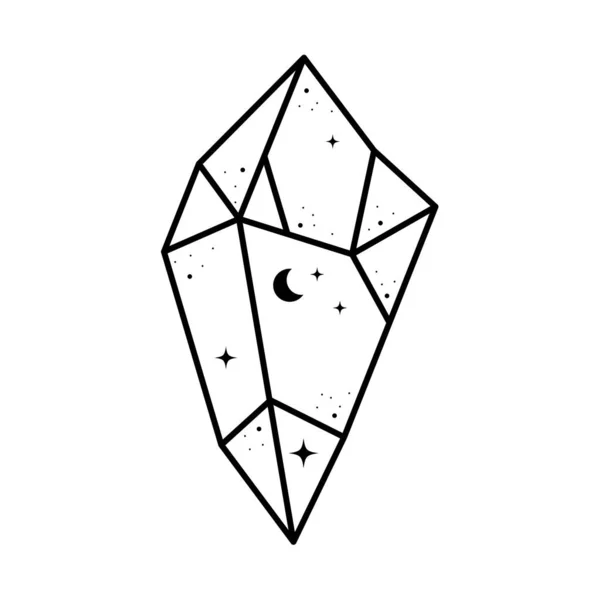 Niebiański Rysunek Linii Kryształu Słodki Geometryczny Kryształ Astrologiczny Księżycem Gwiazdami — Wektor stockowy