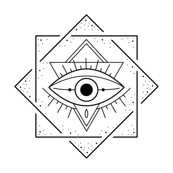 Mal Vendo Símbolo Olho Moldura Impressão Emblema Místico Oculto Tatuagem — Vetor de Stock