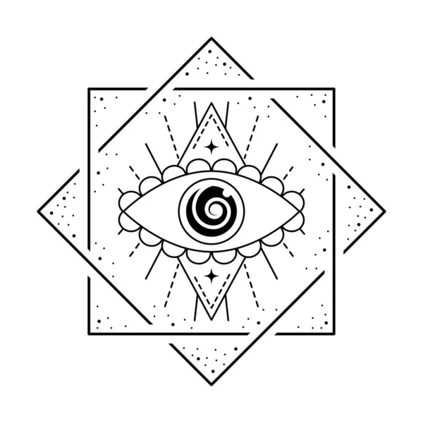 Melihat Simbol Mata Jahat Dalam Bingkai Cetakan Lambang Mistis Okkultus - Stok Vektor