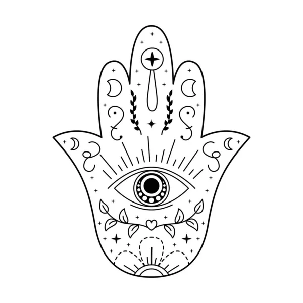 Hamsa Hand Drawn Symbol Evil Eye Protection Sign Mystic Decorative — Stock Vector
