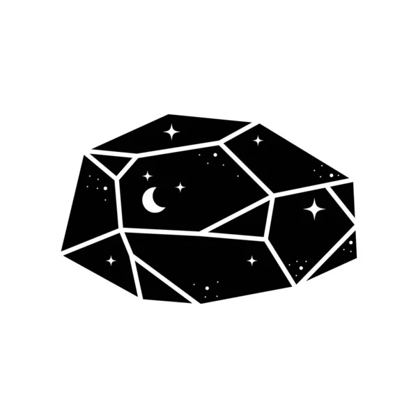 Μαύρη Ουράνια Κρυστάλλινη Εικόνα Χαριτωμένο Γεωμετρικό Μυστικιστικό Κρύσταλλο Αστρολογίας Φεγγάρι — Διανυσματικό Αρχείο
