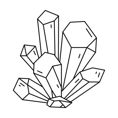 Crystal shape, quartz icon. Line art gem stone. Geology design element. Witch and mystic symbol. Geometric vector illustration isolated on white background.