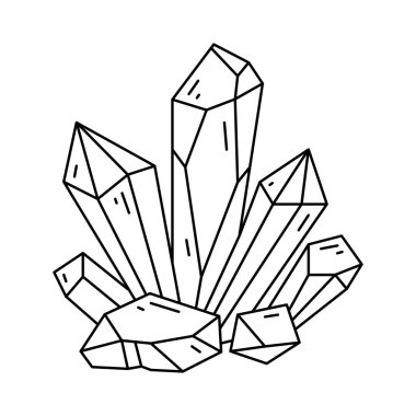 Crystal shape, quartz icon. Line art gem stone. Geology design element. Witch and mystic symbol. Geometric vector illustration isolated on white background.
