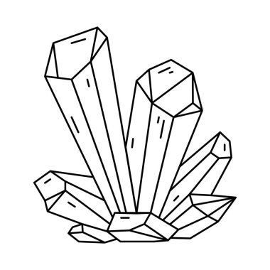 Crystal shape, quartz icon. Line art gem stone. Geology design element. Witch and mystic symbol. Geometric vector illustration isolated on white background.