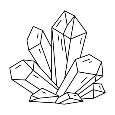 Crystal shape, quartz icon. Line art gem stone. Geology design element. Witch and mystic symbol. Geometric vector illustration isolated on white background.