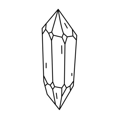 Kristal şekil, kuvars simgesi. Çizgi sanat taşı. Jeoloji tasarım elementi. Cadı ve mistik sembol. Geometrik vektör çizimi beyaz arkaplanda izole edildi.