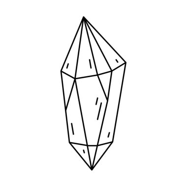 Kristal şekil, kuvars simgesi. Çizgi sanat taşı. Jeoloji tasarım elementi. Cadı ve mistik sembol. Geometrik vektör çizimi beyaz arkaplanda izole edildi.