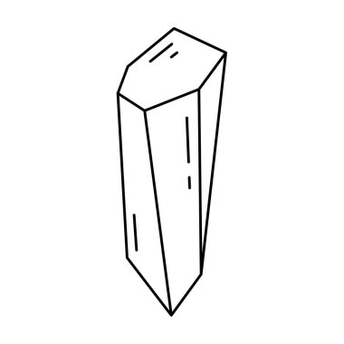 Kristal şekil, kuvars simgesi. Çizgi sanat taşı. Jeoloji tasarım elementi. Cadı ve mistik sembol. Geometrik vektör çizimi beyaz arkaplanda izole edildi.