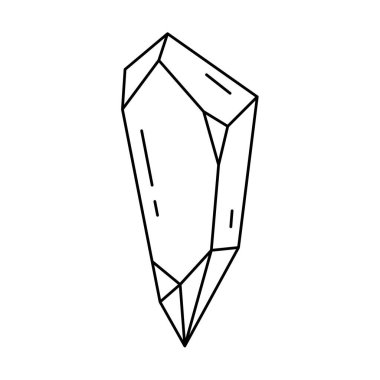 Kristal şekil, kuvars simgesi. Çizgi sanat taşı. Jeoloji tasarım elementi. Cadı ve mistik sembol. Geometrik vektör çizimi beyaz arkaplanda izole edildi.