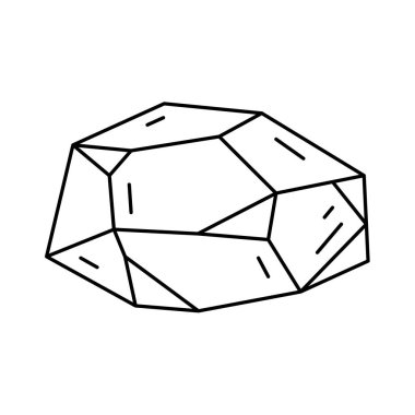 Kristal şekil, kuvars simgesi. Çizgi sanat taşı. Jeoloji tasarım elementi. Cadı ve mistik sembol. Geometrik vektör çizimi beyaz arkaplanda izole edildi.