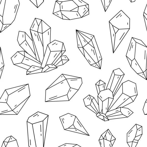 Line Art Crystal Seamless Pattern Diamonds Crystals Print Jewelry Gemstone — стоковый вектор