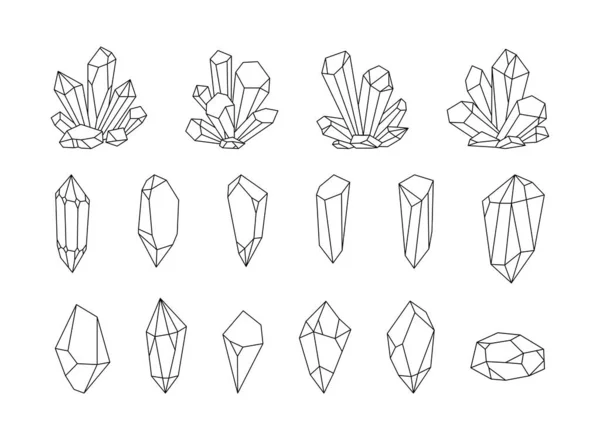 Line Art Crystals Gemstones Collection Gem Set Jewelry Stone Diamond — 图库矢量图片