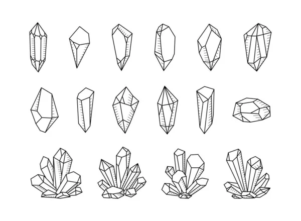 Line Art Crystals Gemstones Collection Gem Set Jewelry Stone Diamond — Archivo Imágenes Vectoriales