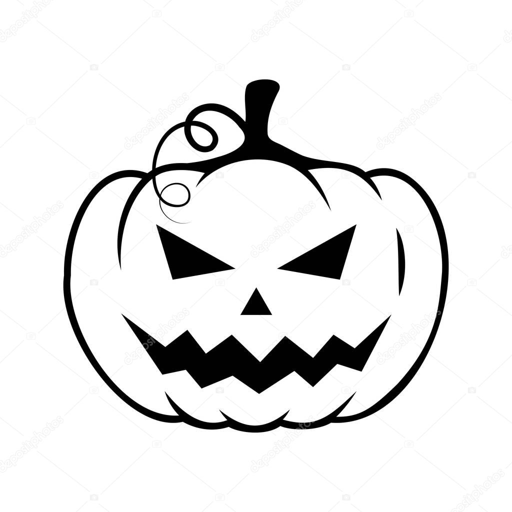 Line art Halloween pumpkin. Jack o Lantern. Happy Halloween pumpkin icon isolated on white background. Outline design element for logo, poster, emblem, greeting card. Vector illustration
