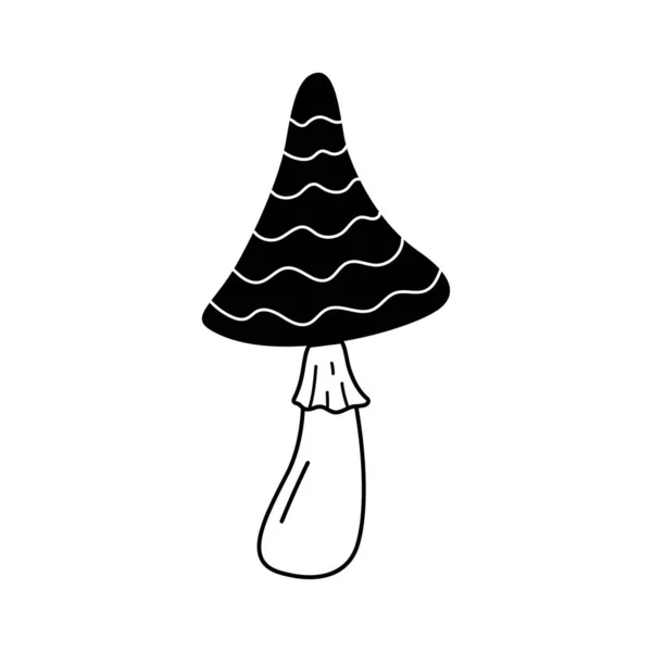 Doodle Mushroom Icon Hand Drawn Sketch Linear Vector Illustration Black — Stock Vector