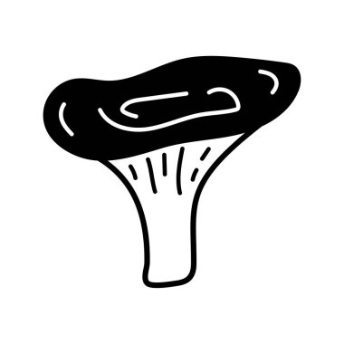 Cute hand drawn chanterelle mushroom. Doodle line art vector illustration for vegetable blanks, cooking recipes and kitchen design. Linear food ingredient.