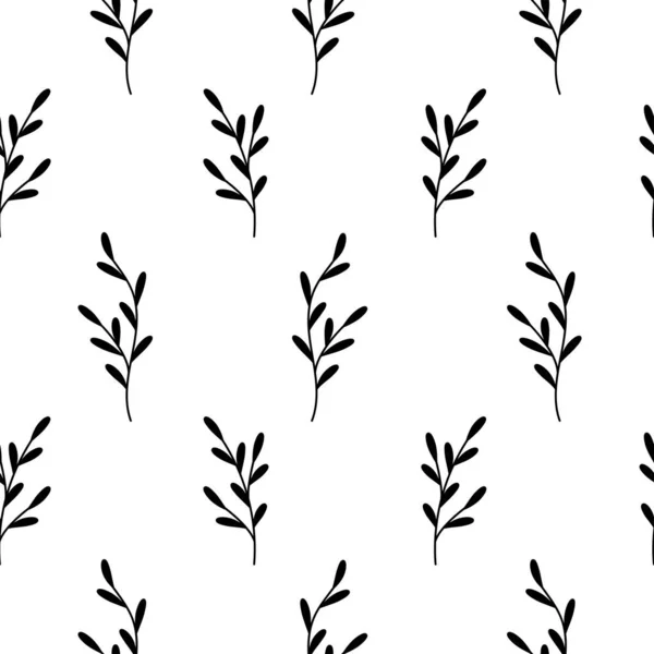 Hand Drawn Small Leaves Seamless Pattern Tiny Vector Branches Twigs — Wektor stockowy