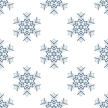 Kar tanesi çizgisi pürüzsüz desen. Kış sezonu süsleme yıldızı. Doğrusal Noel kar taneleri kağıt ambalajı, kumaş baskısı, web pankartı için dokuyu tekrarlar. Buz gibi buzlu yeni yıl geleneksel süsü.