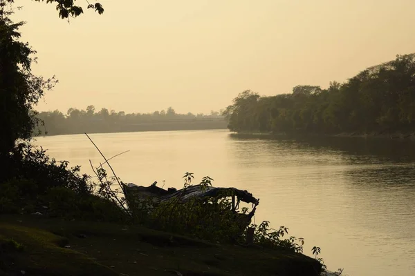Ландшафт Водного Объекта Вечером Гарчумуке Западная Бенгалия Индия — стоковое фото