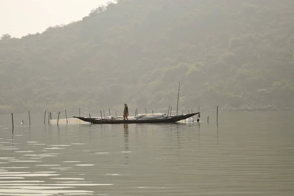 Lake Chilika Rambha Odisha Índia Março 2022 Barco Pesca Lago — Fotografia de Stock