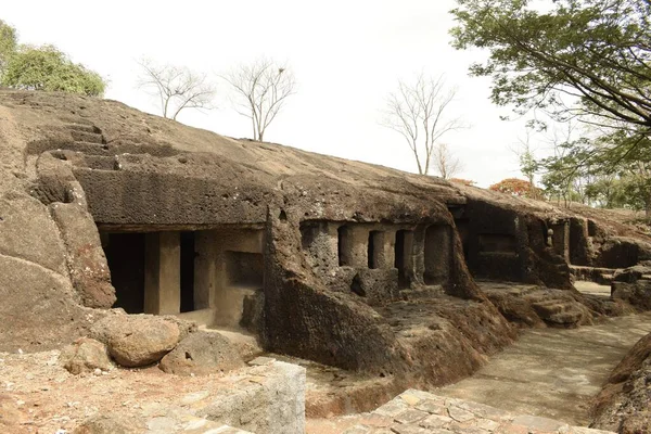 Structuren Van Oude Boeddhistische Grotstructuren Genaamd Mahakali Kondivitische Grotten — Stockfoto