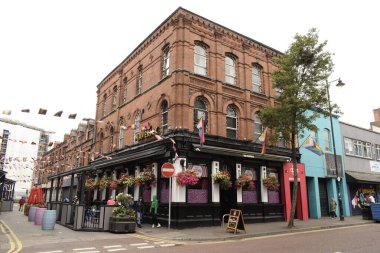 belfast, northern ireland, united kingdom - august 8, 2022 : outdoor in the decorated city
