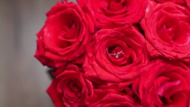 Nişan yüzüğü kırmızı parlak güllerin içinde tomurcuklar hediye evliliğine bayılıyor. 