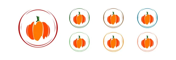 Orange Pumpkin Different Colored Strokes Pumpkin Icon — Stock Vector