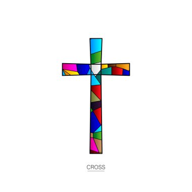 Beyaz arkaplanda farklı renklerde cam parçalarıyla çapraz. 