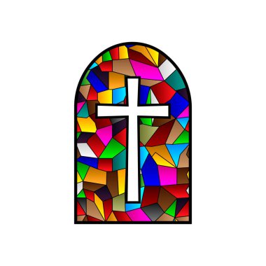 Lekeli cam kilise penceresi ve ortasında haç.. 