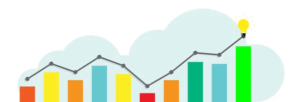 Wachstumstabelle Zum Erfolg Und Die Glühbirne Der Spitze Leuchtet — Stockvektor