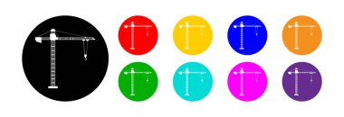 Beyaz arkaplanda farklı renklerde kule vinç simgesi.