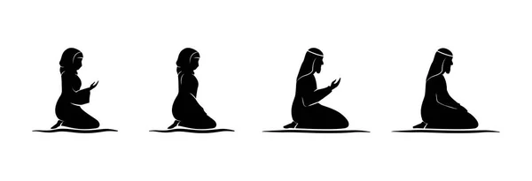 Muslim Prayer Muslim Man Woman Praying Prayer Various Positions — Stock Vector