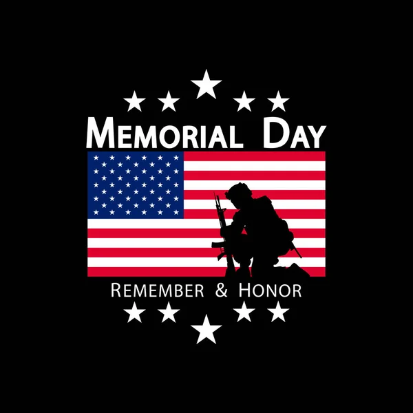 Drapeau Des États Unis Amérique Inscription Memorial Day Soldat Agenouilla — Image vectorielle