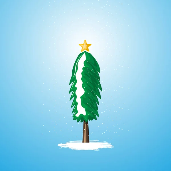 Зеленое Снежное Дерево Желтой Звездой Синем Фоне — стоковый вектор