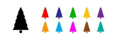 Beyaz arka planda renkli Noel ağaçları. Vektör simgesi.