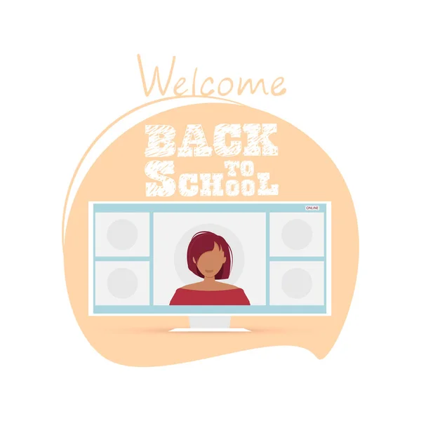 Welcome Back School Teacher Online School Kids — Stock Vector