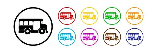 Значок Школьного Автобуса Разного Цвета Векторное Множество — стоковый вектор