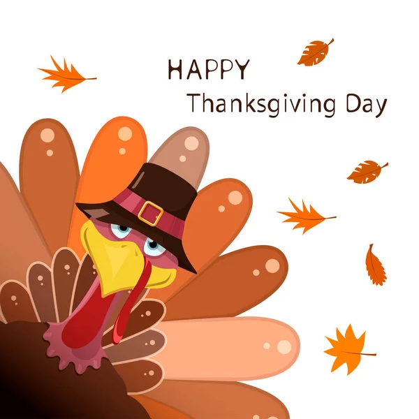 Turkey Hat Wishes You Happy Thanksgiving Day — Stock Vector