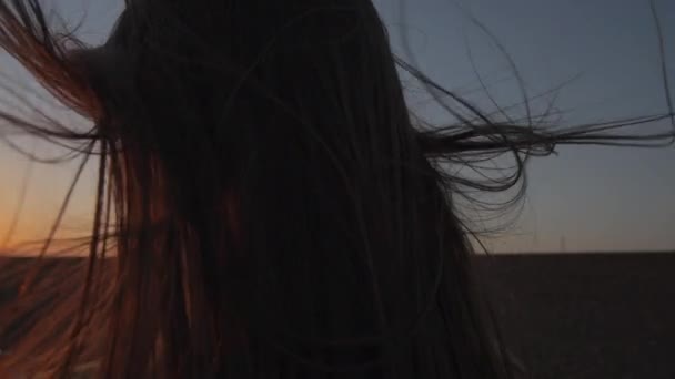 Mujer viendo atardecer en el desierto — Vídeo de stock