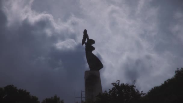 Timelapse Cielo Tempestoso Formato Dietro Statua Della Libertà Budapest Ungheria — Video Stock