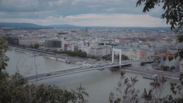 Aralarında Elisabeth Köprüsü Tuna Nehri Aziz Stephen Bazilikası Ferris Wheel — Stok video