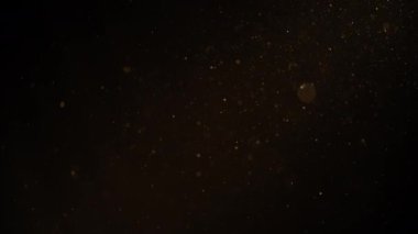 Havada yüzen altın renkli toz parçacıkları. Yavaş çekim. 